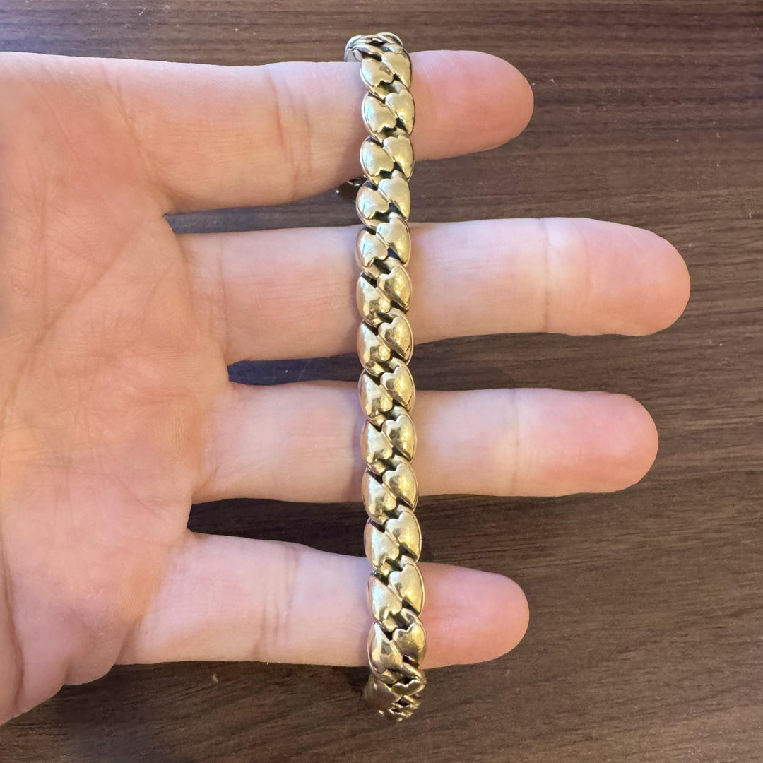 14k Yellow and White Gold 18.8g Thick Puffed Fancy Link Bracelet Italy 7.25"