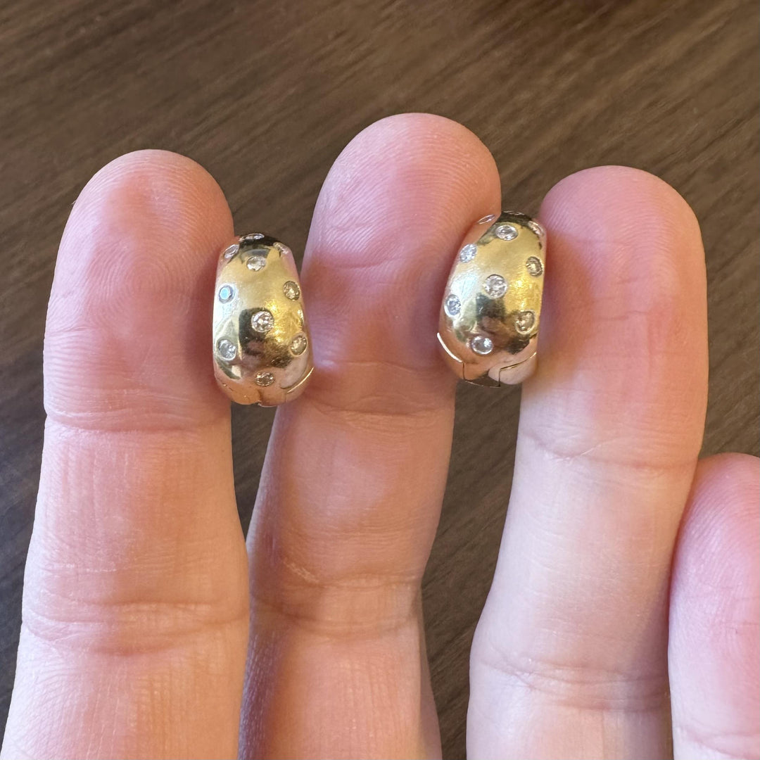 14k Yellow Gold 12.3g Solid Heavy 0.25cttw Scattered Diamond Huggie Earrings