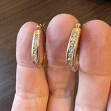 14k Yellow Gold and 0.75cttw Diamond Hoop Earrings 1"