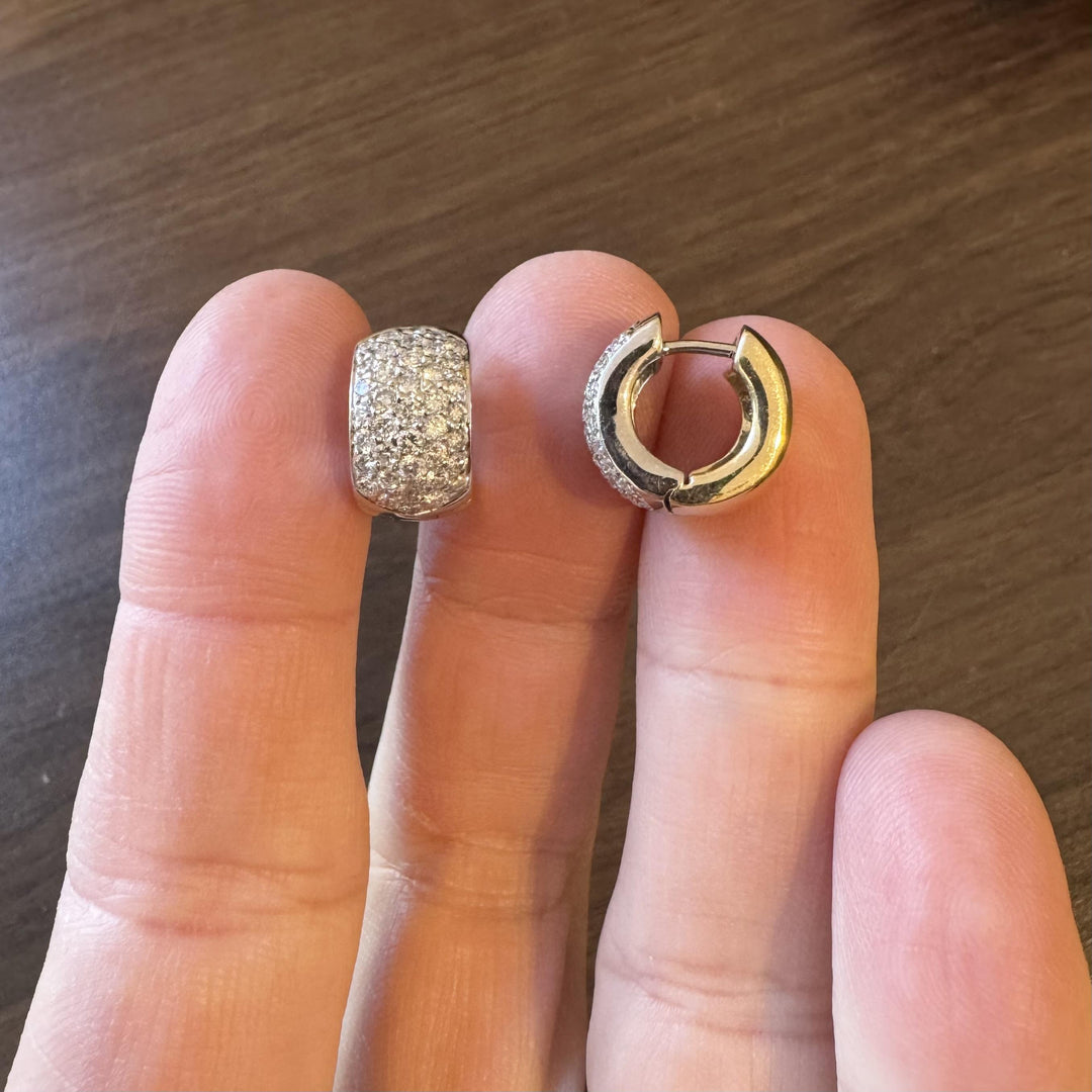 14k Yellow and White Gold Solid 2cttw Pave Diamond Huggie Earrings