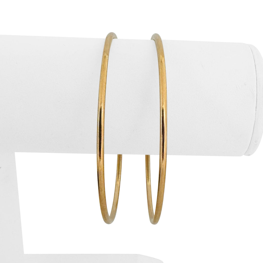 Pair of 18k Yellow Gold 24.5g Solid Heavy 2mm Round Bangle Bracelets 7.85"