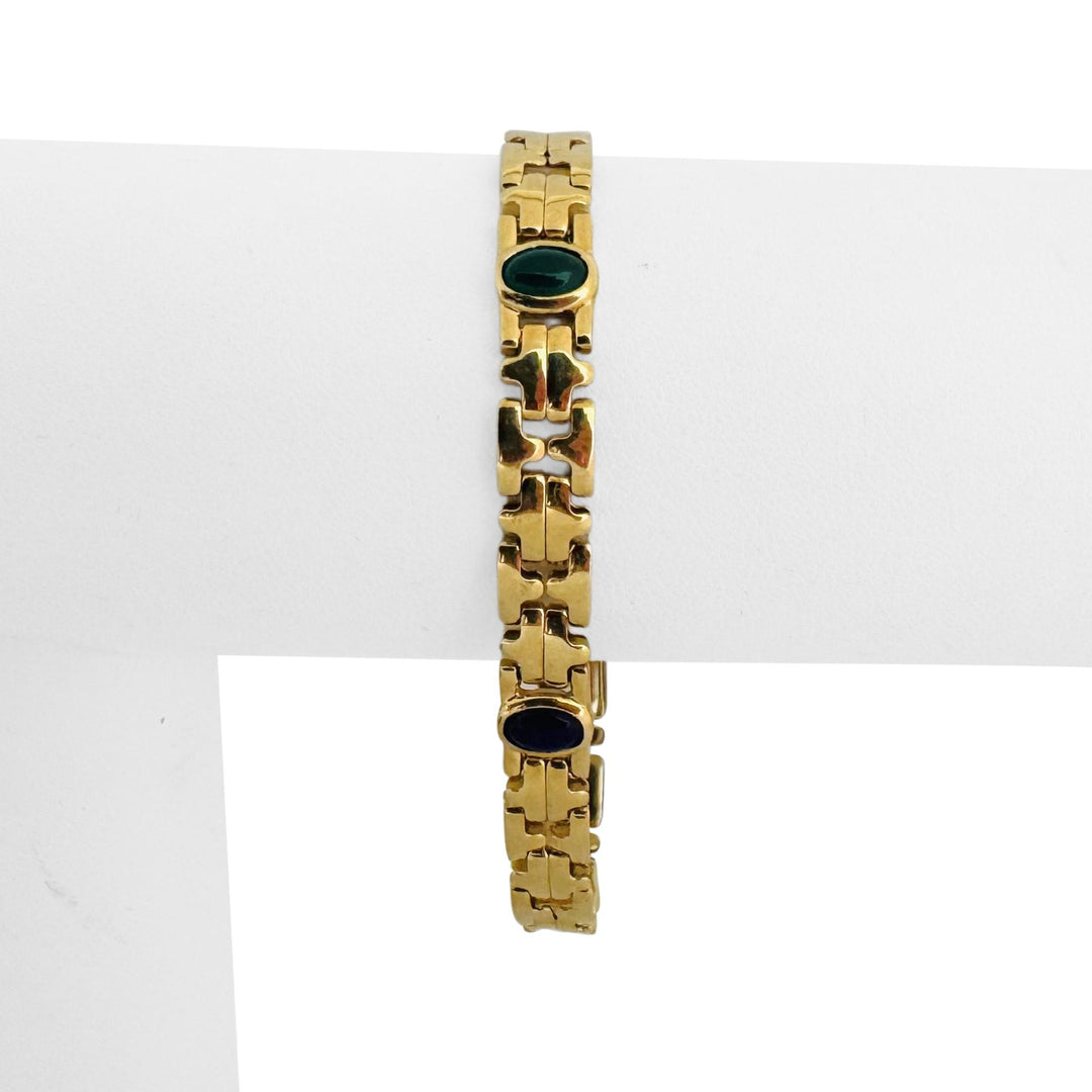18k Yellow Gold and Cabochon Gemstone 12.8g Fancy Link Bracelet 6.75"