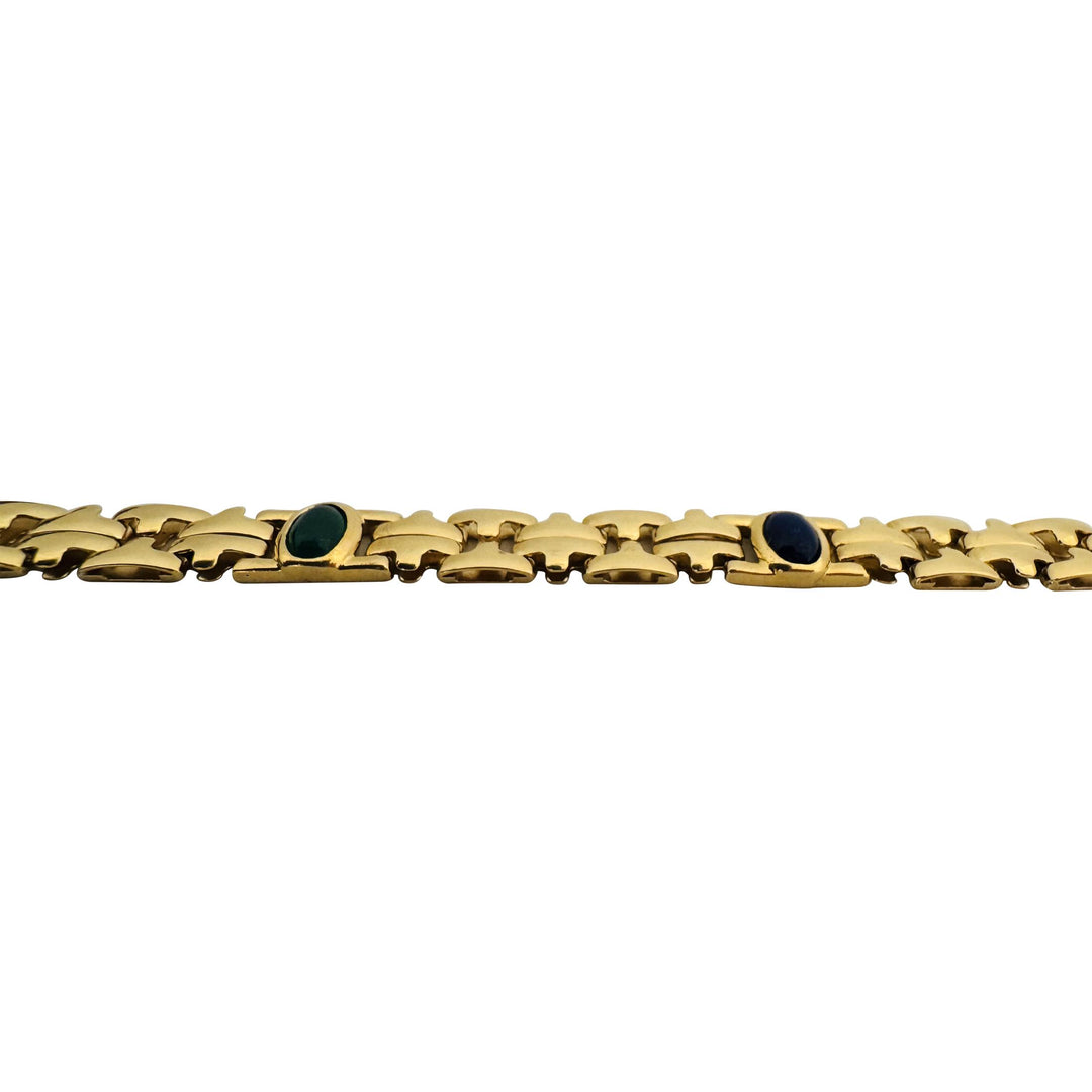 18k Yellow Gold and Cabochon Gemstone 12.8g Fancy Link Bracelet 6.75"