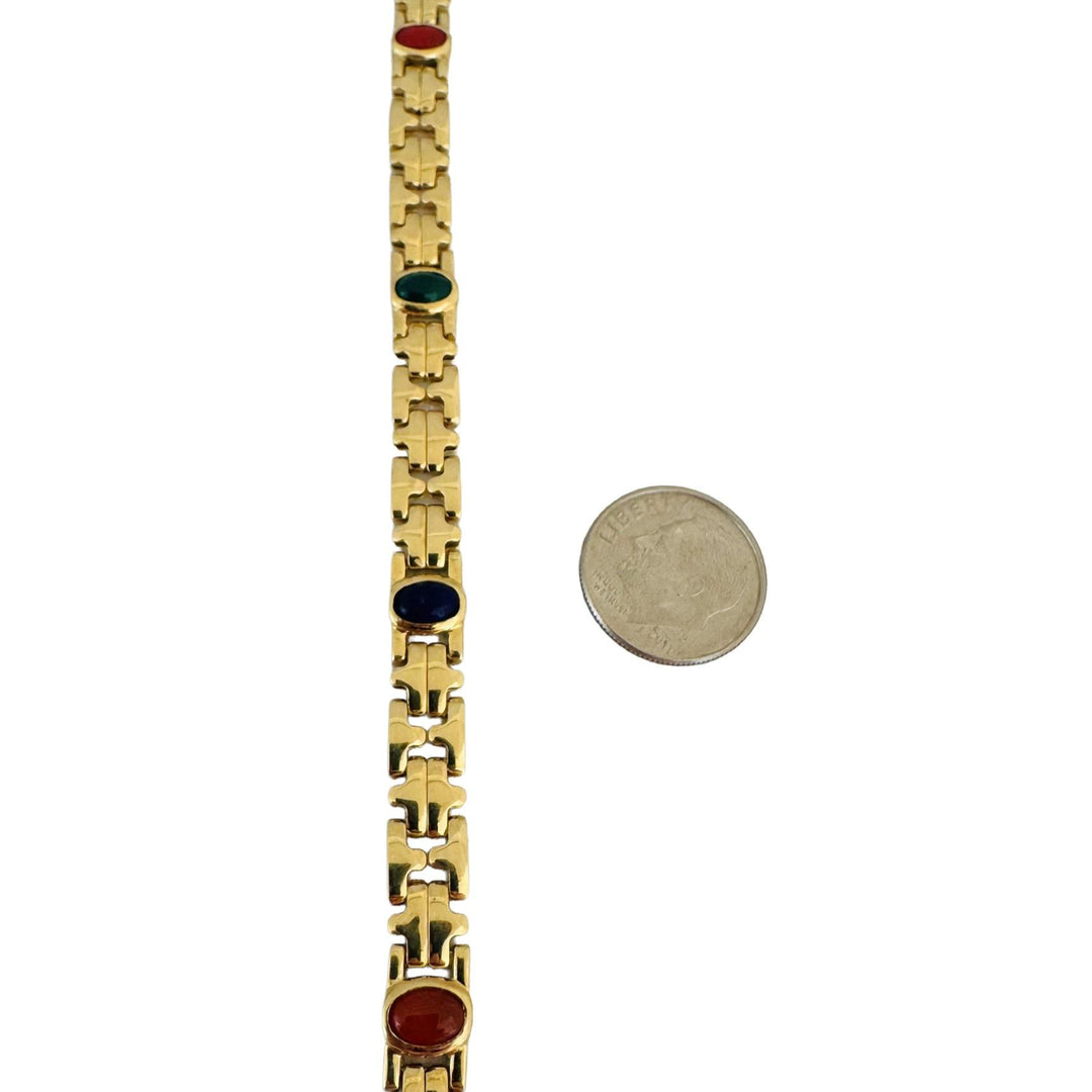 18k Yellow Gold and Cabochon Gemstone 12.8g Fancy Link Bracelet 6.75"