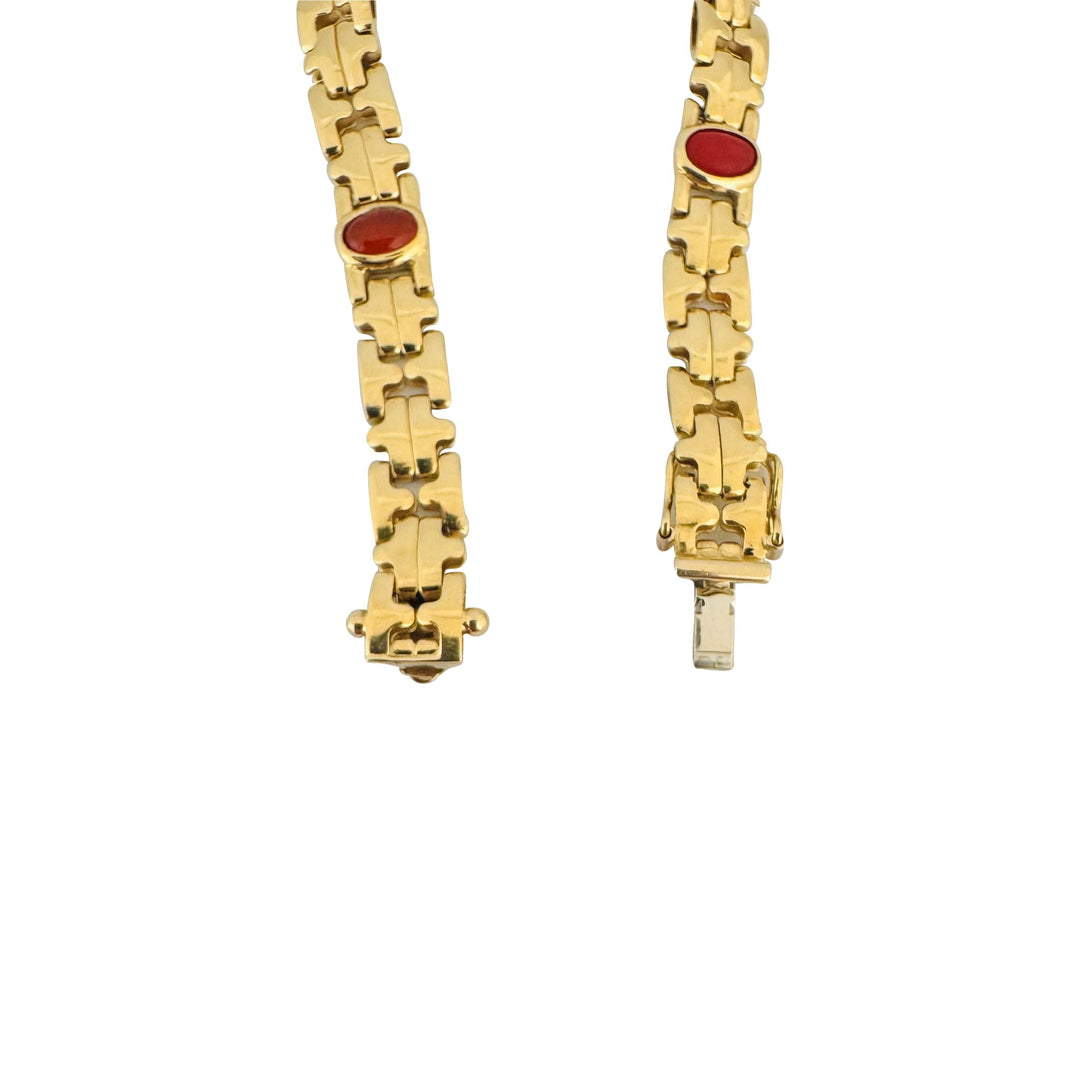 18k Yellow Gold and Cabochon Gemstone 12.8g Fancy Link Bracelet 6.75"