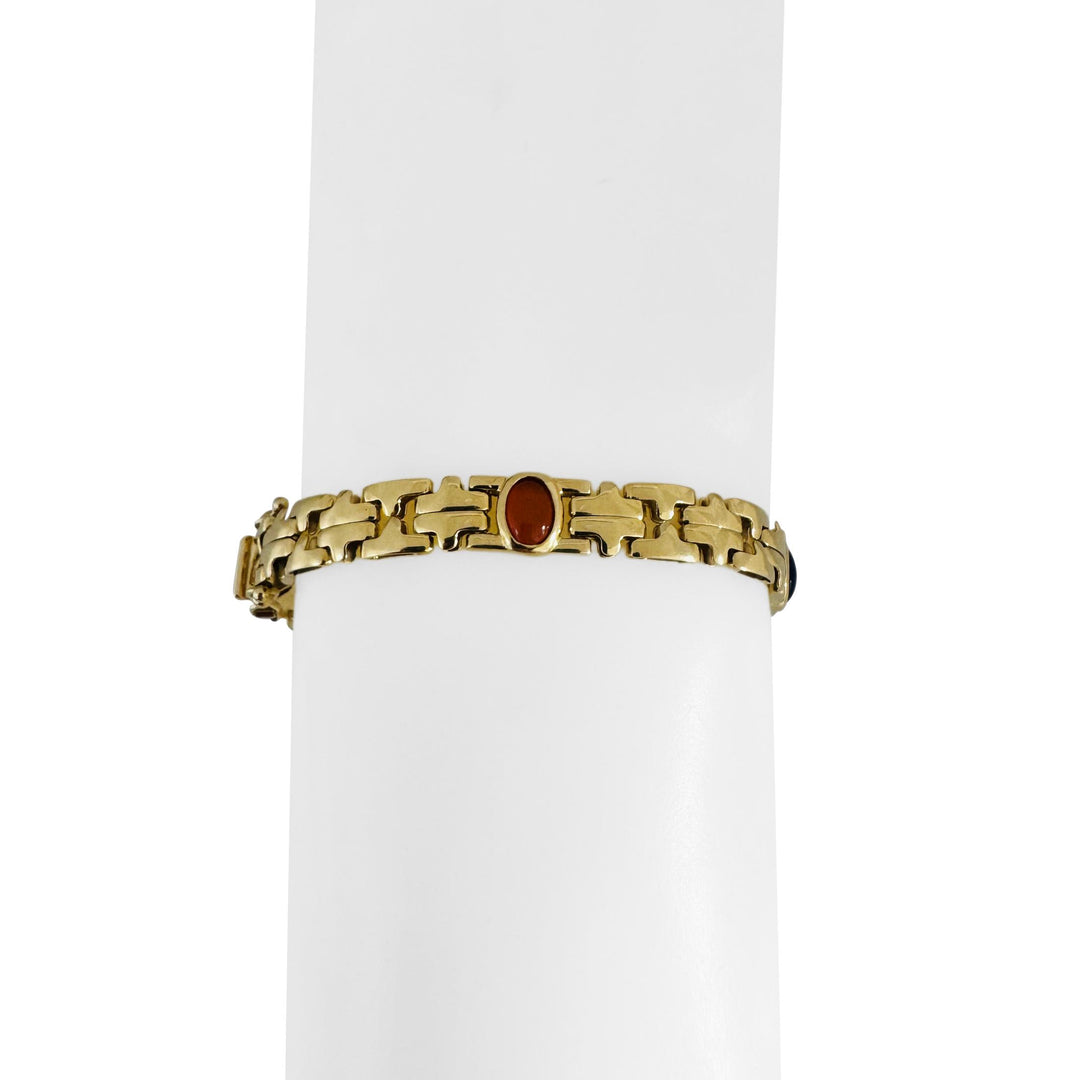 18k Yellow Gold and Cabochon Gemstone 12.8g Fancy Link Bracelet 6.75"