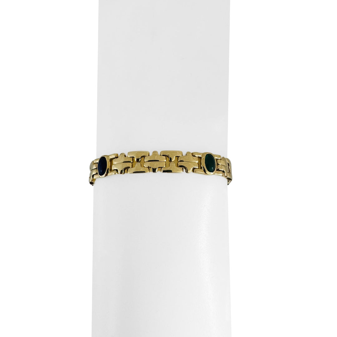 18k Yellow Gold and Cabochon Gemstone 12.8g Fancy Link Bracelet 6.75"