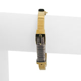 18k Yellow and White Gold 19.7g Ladies 9mm Fancy Bangle Bracelet Italy 6.75"