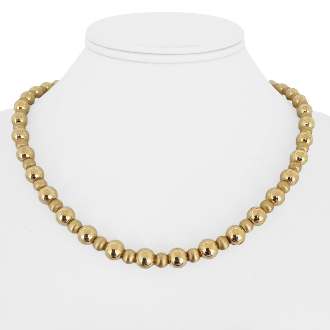 14k Yellow Gold 9.8g Polished and Brushed 7mm Ball Bead Necklace 18"