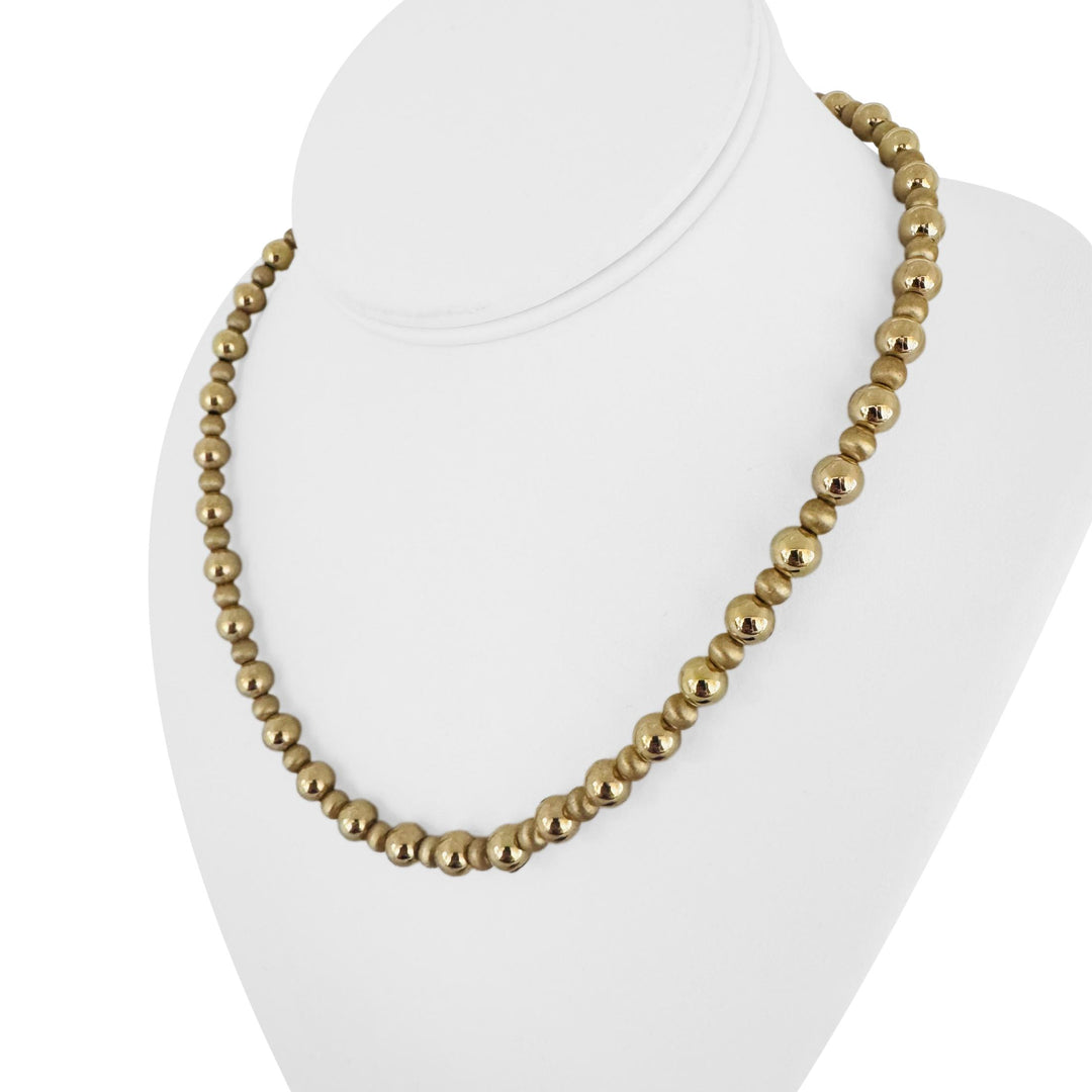 14k Yellow Gold 9.8g Polished and Brushed 7mm Ball Bead Necklace 18"