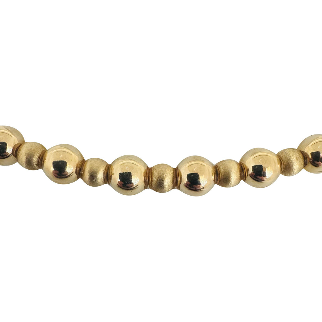 14k Yellow Gold 9.8g Polished and Brushed 7mm Ball Bead Necklace 18"