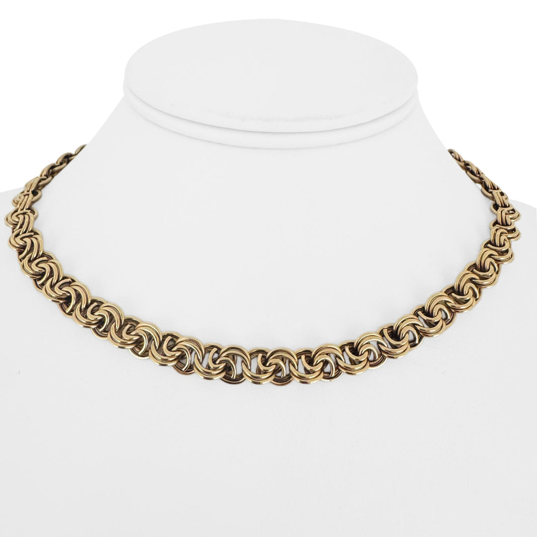 14k Yellow Gold 42g Solid Heavy Vintage 8mm Circle Swirl Link Necklace 15.5"