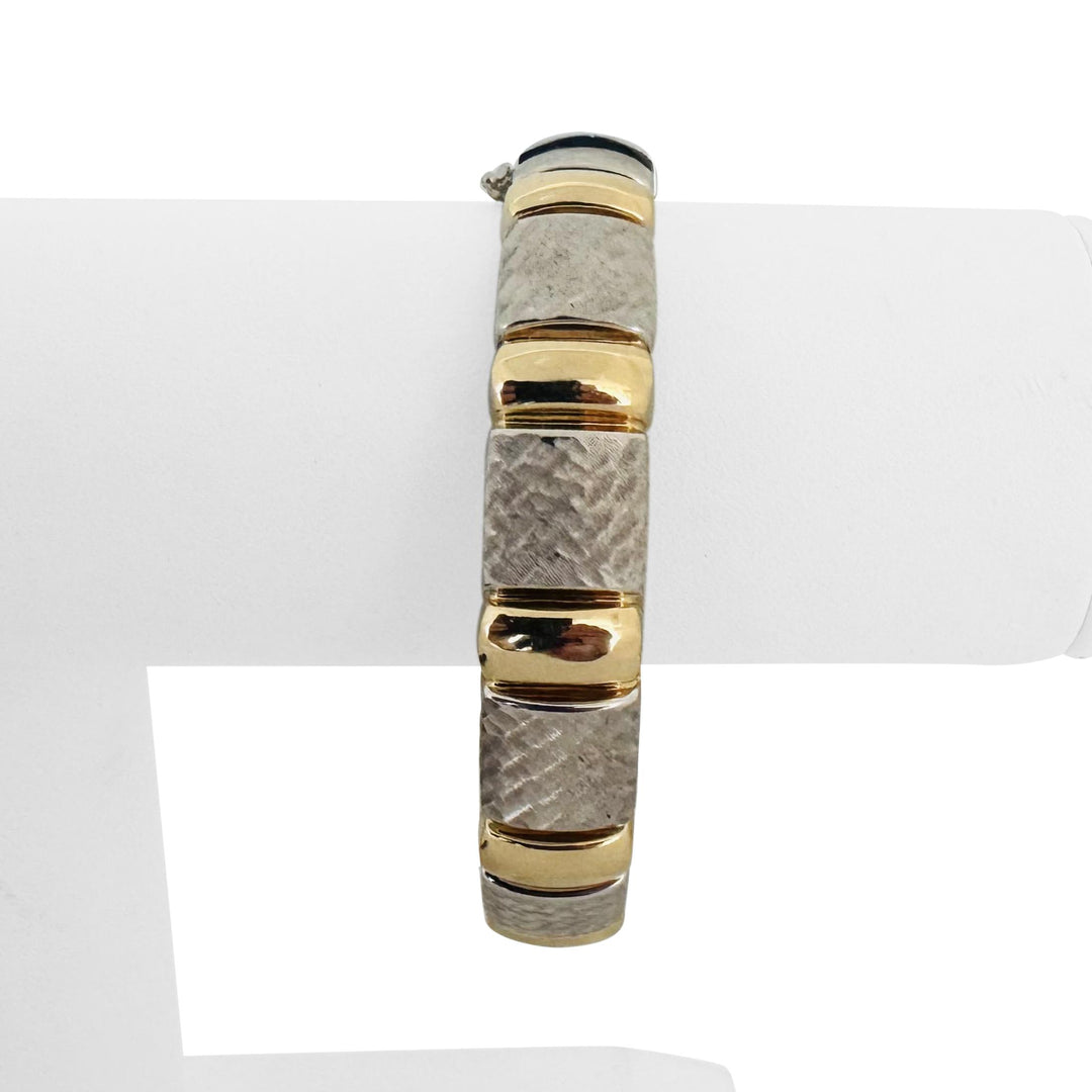 14k White and Yellow Gold 30g Ladies 12mm Fancy Bangle Bracelet Italy 7.25"