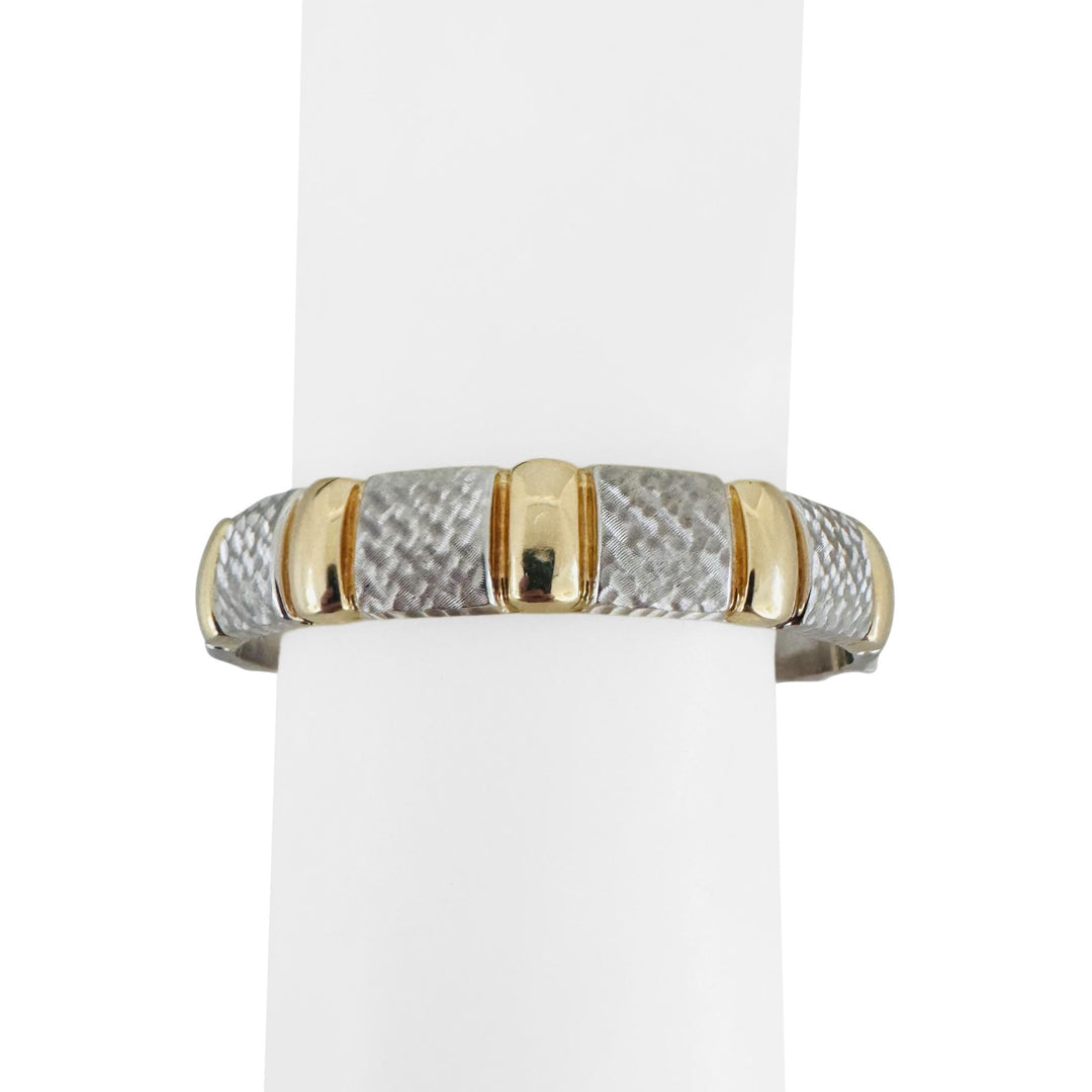 14k White and Yellow Gold 30g Ladies 12mm Fancy Bangle Bracelet Italy 7.25"