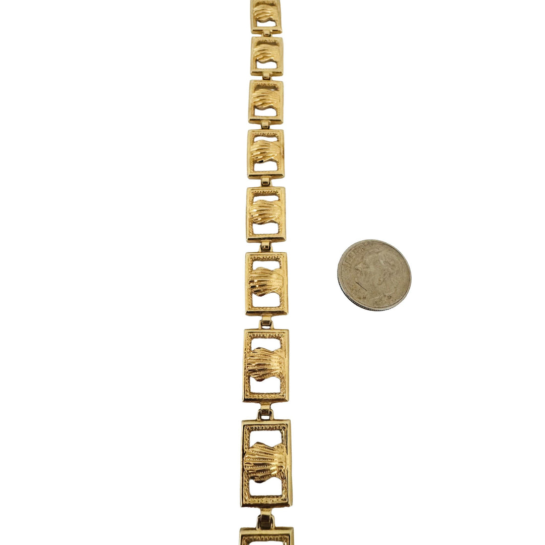 14k Yellow Gold 15g Ladies 10mm Scallop Shell Link Bracelet 7.25"