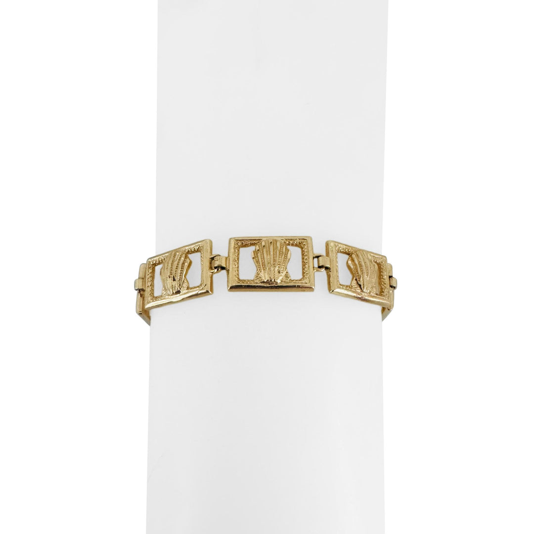 14k Yellow Gold 15g Ladies 10mm Scallop Shell Link Bracelet 7.25"