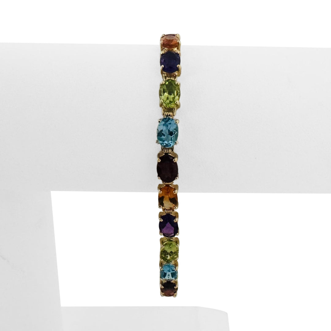 14k Yellow Gold 10.3g Ladies 5.5mm Multi Gemstone Link Bracelet 7.25"