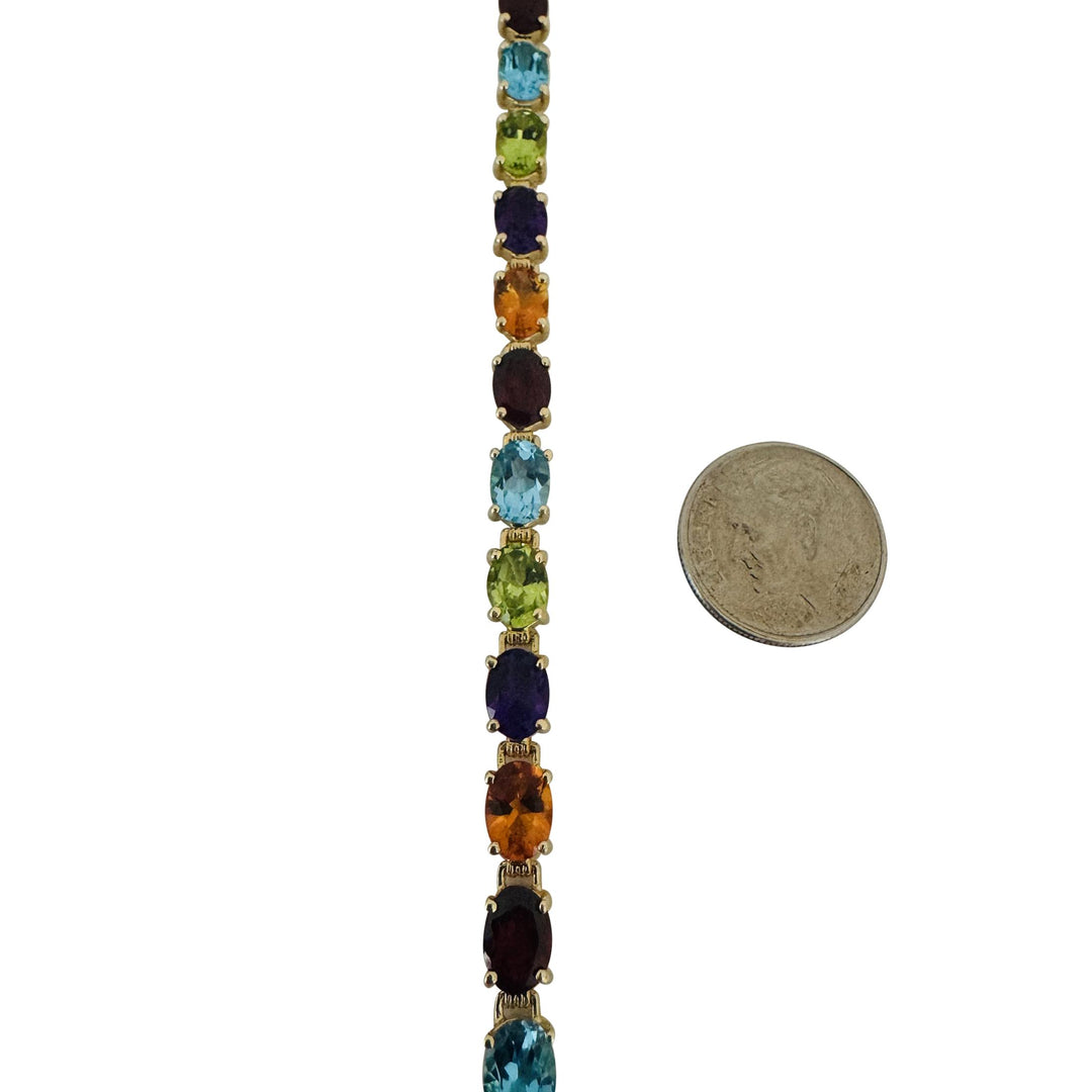 14k Yellow Gold 10.3g Ladies 5.5mm Multi Gemstone Link Bracelet 7.25"