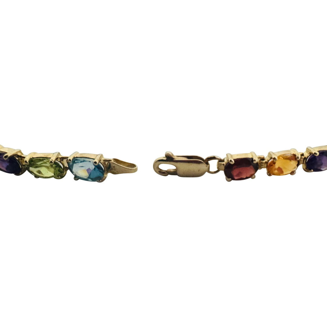 14k Yellow Gold 10.3g Ladies 5.5mm Multi Gemstone Link Bracelet 7.25"