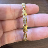 18k Yellow Gold and Diamond 15.6g Fancy X Bangle Bracelet 6.75"