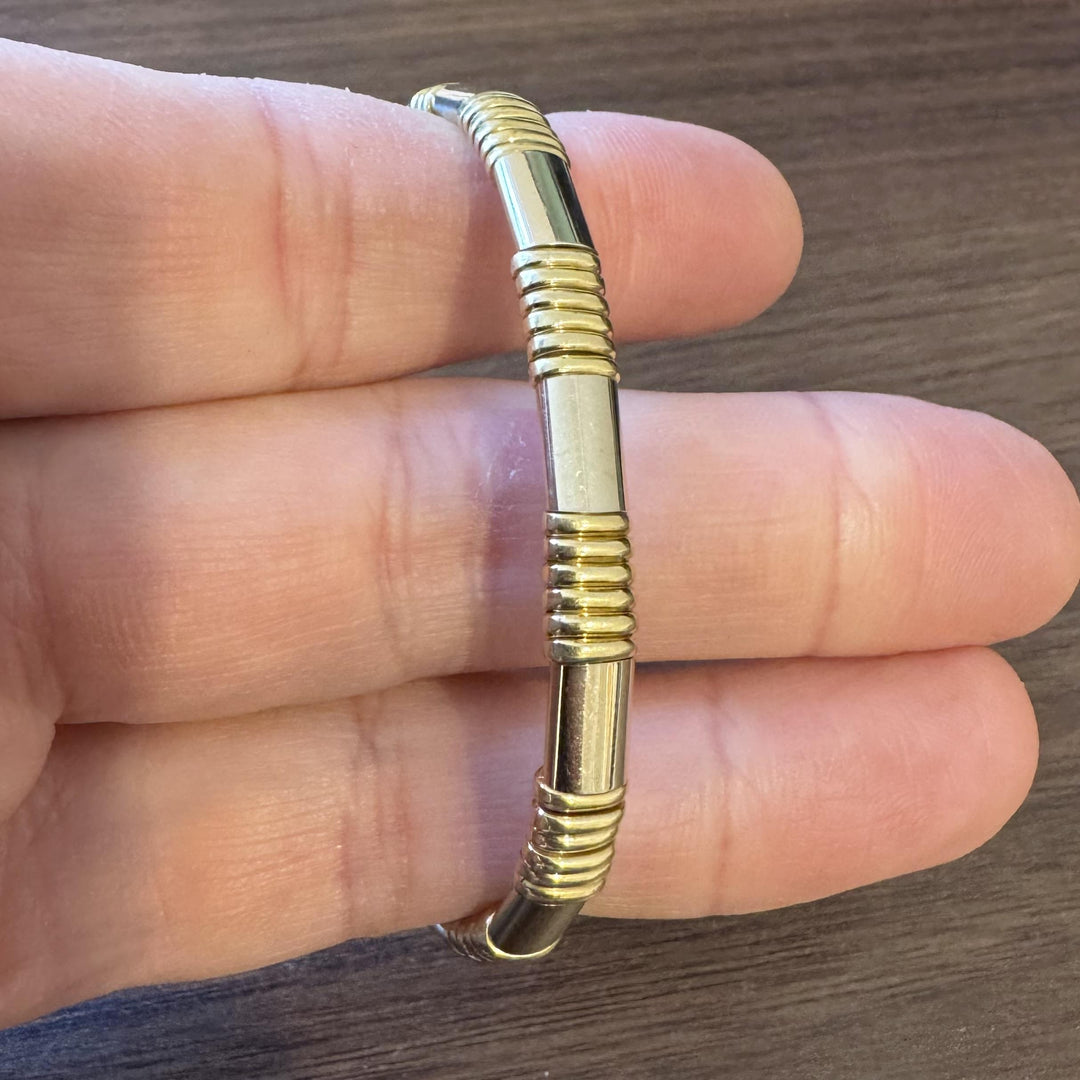 Piero Milano 18k Yellow and White Gold 26.7g Solid Flex Cuff Bracelet Italy 6.5"