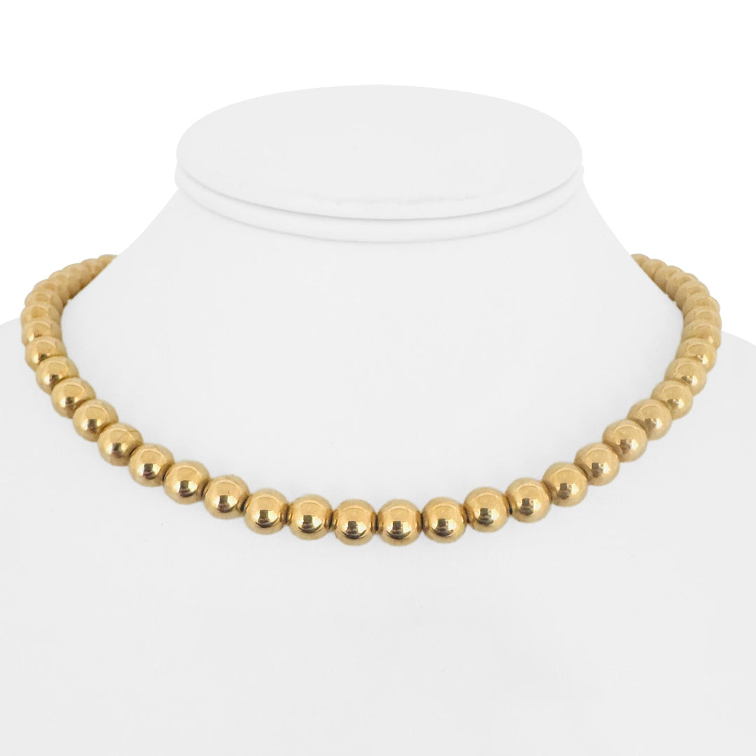 14k Yellow Gold 22.3g Ladies Polished 7mm Ball Bead String Necklace 15.5"