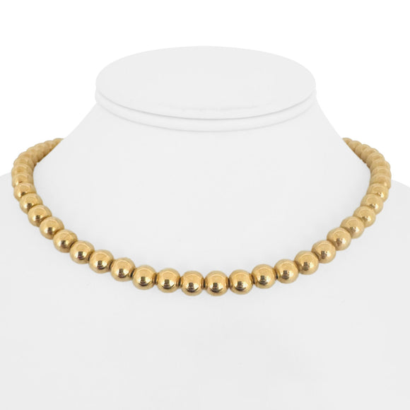14k Yellow Gold 22.3g Ladies Polished 7mm Ball Bead String Necklace 15.5