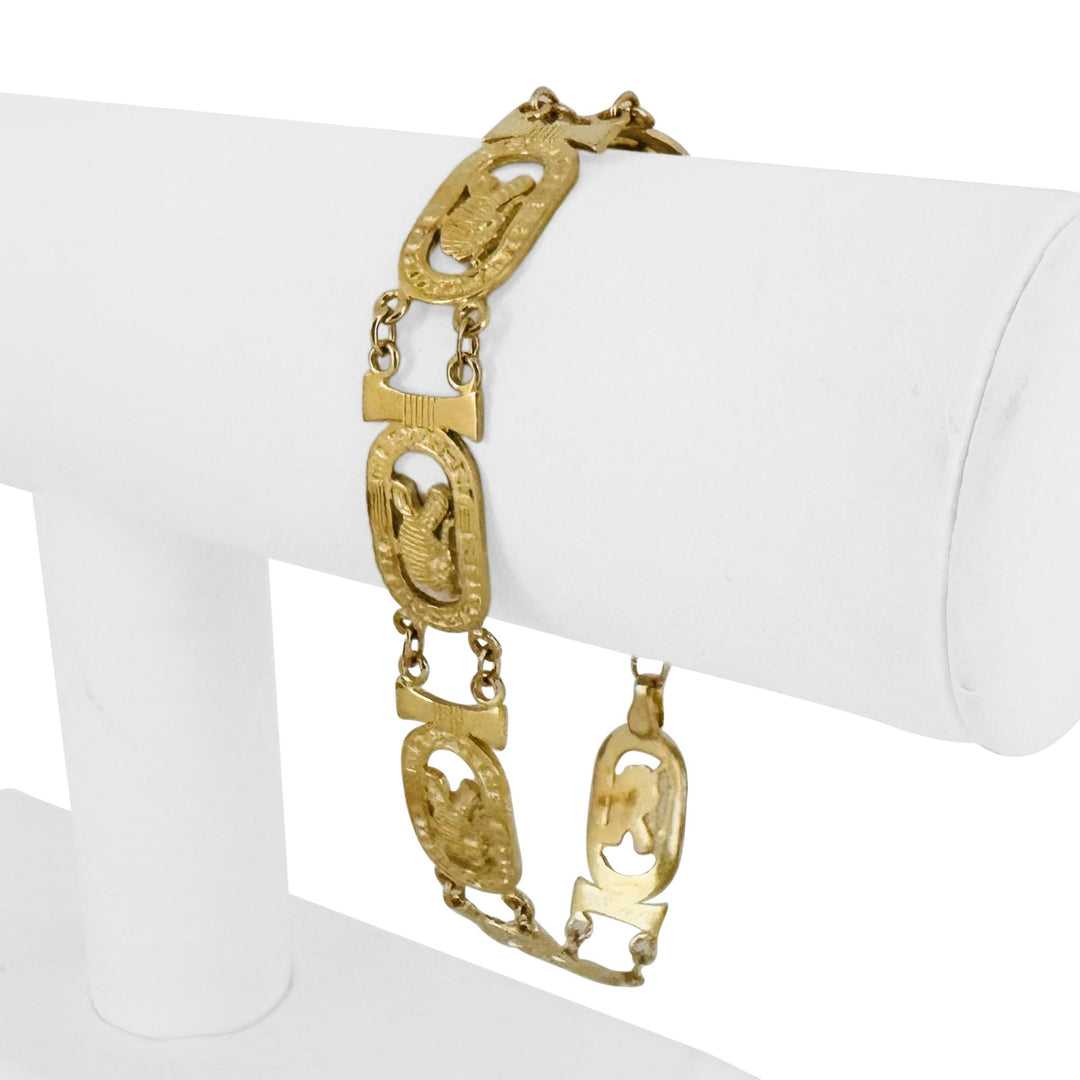 14k Yellow Gold 15.4g Ladies 11mm Egyptian King Tut Panel Link Bracelet 7.75"