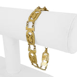 14k Yellow Gold 15.4g Ladies 11mm Egyptian King Tut Panel Link Bracelet 7.75"