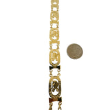 14k Yellow Gold 15.4g Ladies 11mm Egyptian King Tut Panel Link Bracelet 7.75"