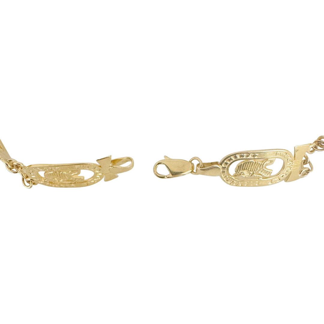 14k Yellow Gold 15.4g Ladies 11mm Egyptian King Tut Panel Link Bracelet 7.75"