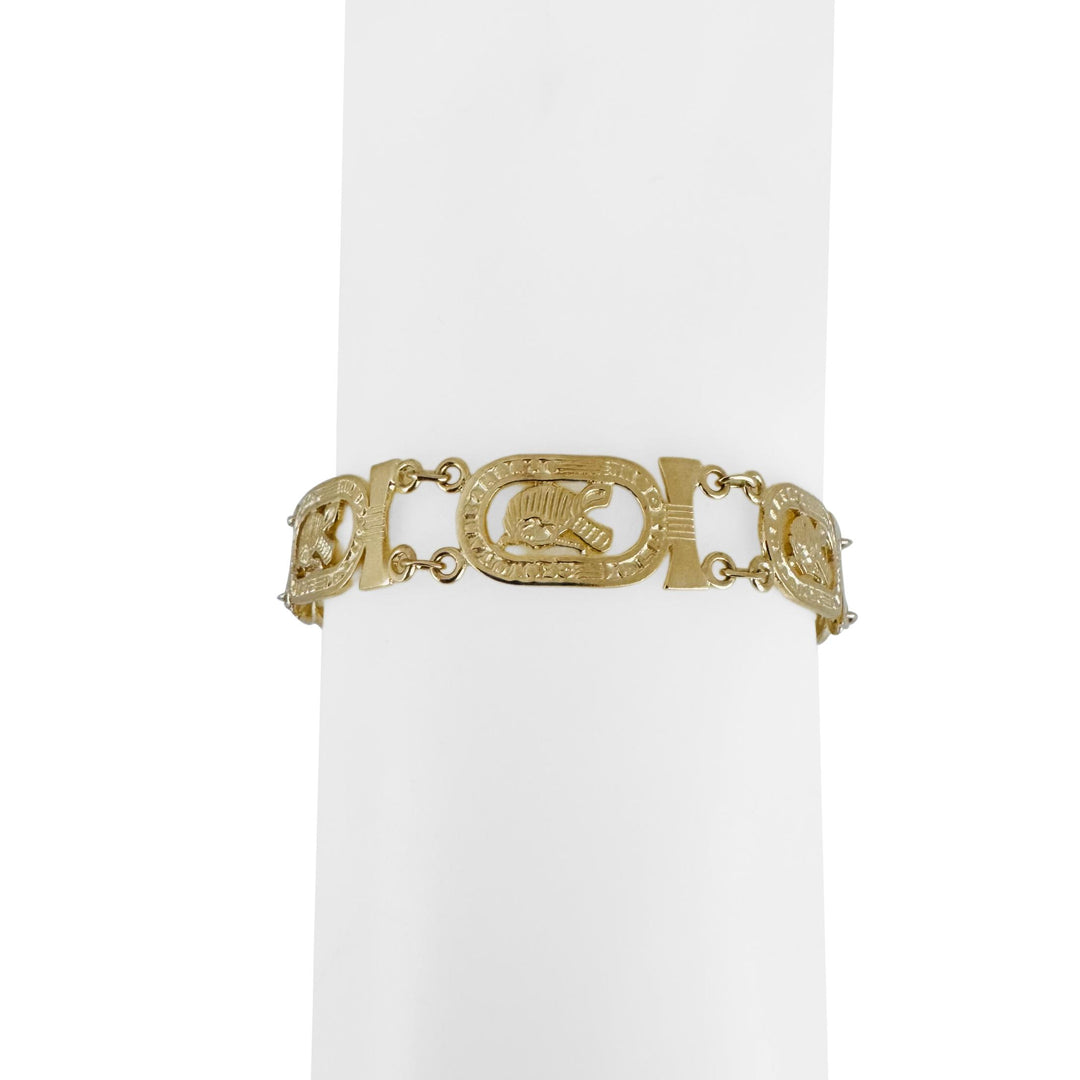 14k Yellow Gold 15.4g Ladies 11mm Egyptian King Tut Panel Link Bracelet 7.75"