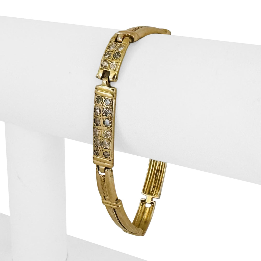 18k Yellow Gold and 0.84cttw Diamond Vintage 19g Panel Link Bracelet 7.25"
