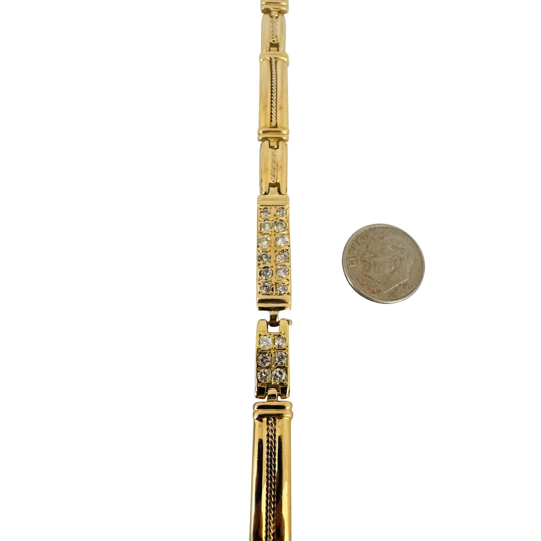 18k Yellow Gold and 0.84cttw Diamond Vintage 19g Panel Link Bracelet 7.25"