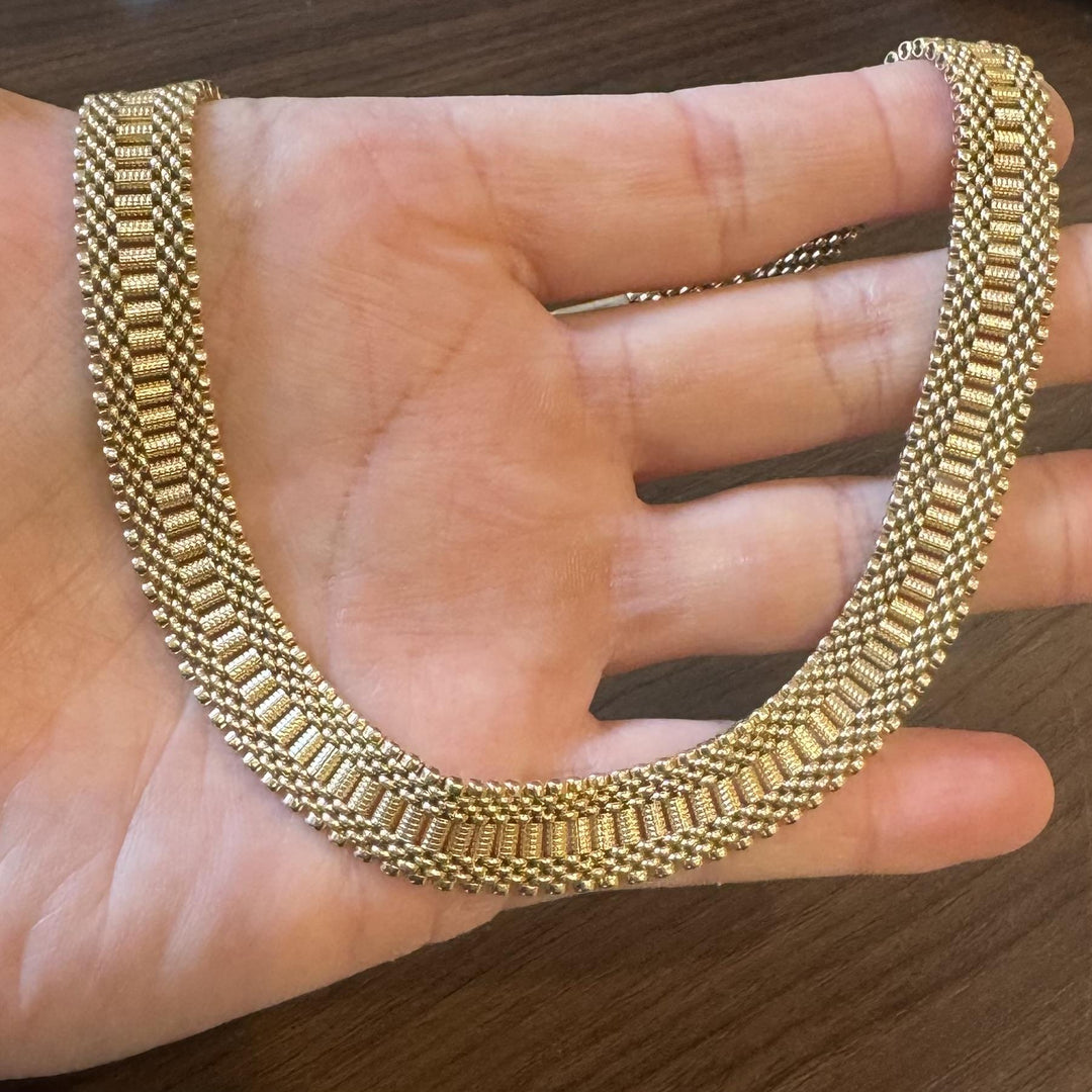 14k Yellow Gold 48g Heavy Vintage 12mm Fancy Link Collar Necklace 15"