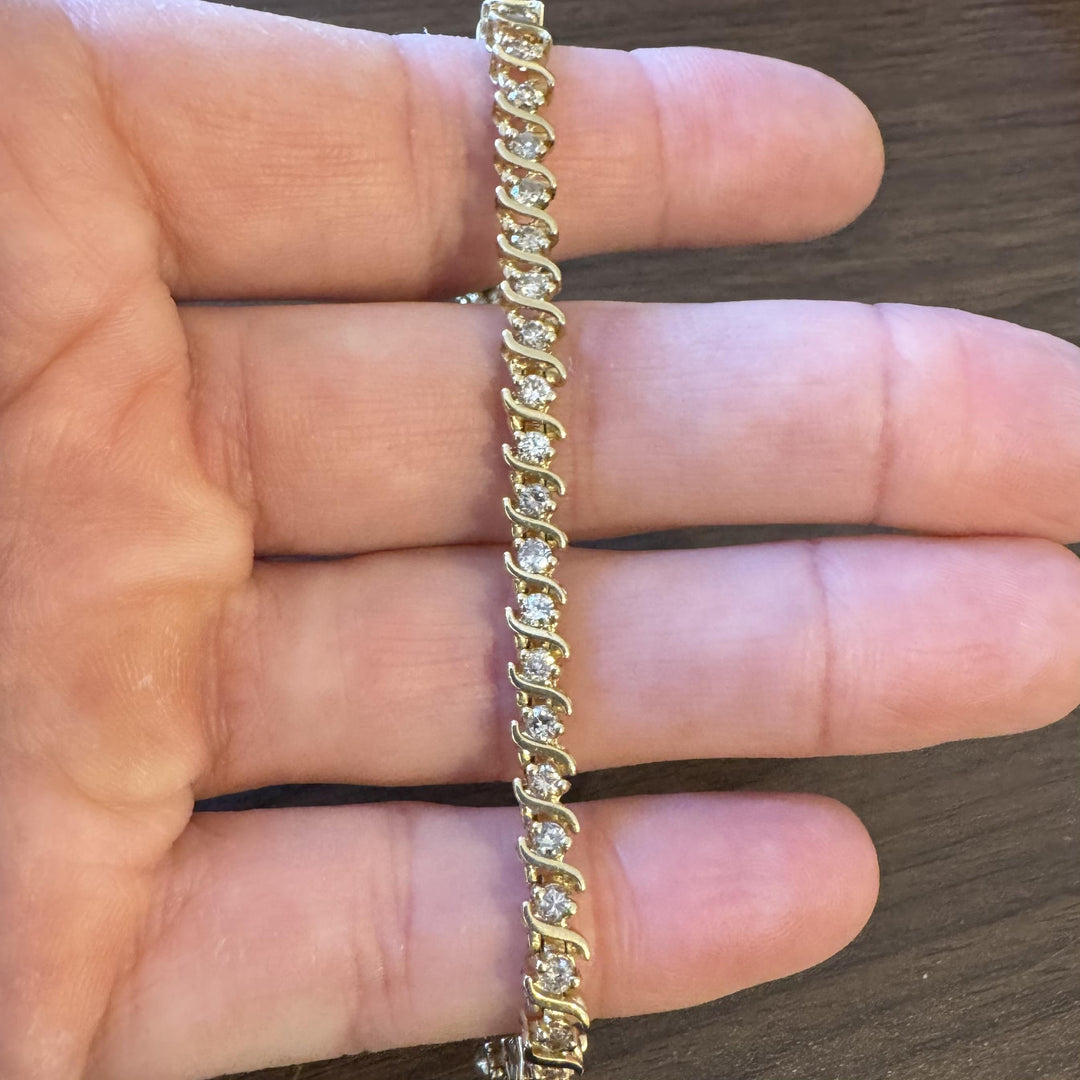 14k Yellow Gold and 2.25cttw Diamond Vintage S Link Tennis Bracelet 7.5"