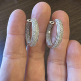 14k White Gold and 3cttw Diamond Inside Out Hoop Earrings 1"