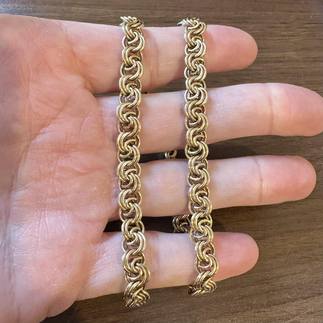 14k Yellow Gold 42g Solid Heavy Vintage 8mm Circle Swirl Link Necklace 15.5"