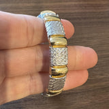 14k White and Yellow Gold 30g Ladies 12mm Fancy Bangle Bracelet Italy 7.25"