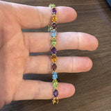 14k Yellow Gold 10.3g Ladies 5.5mm Multi Gemstone Link Bracelet 7.25"