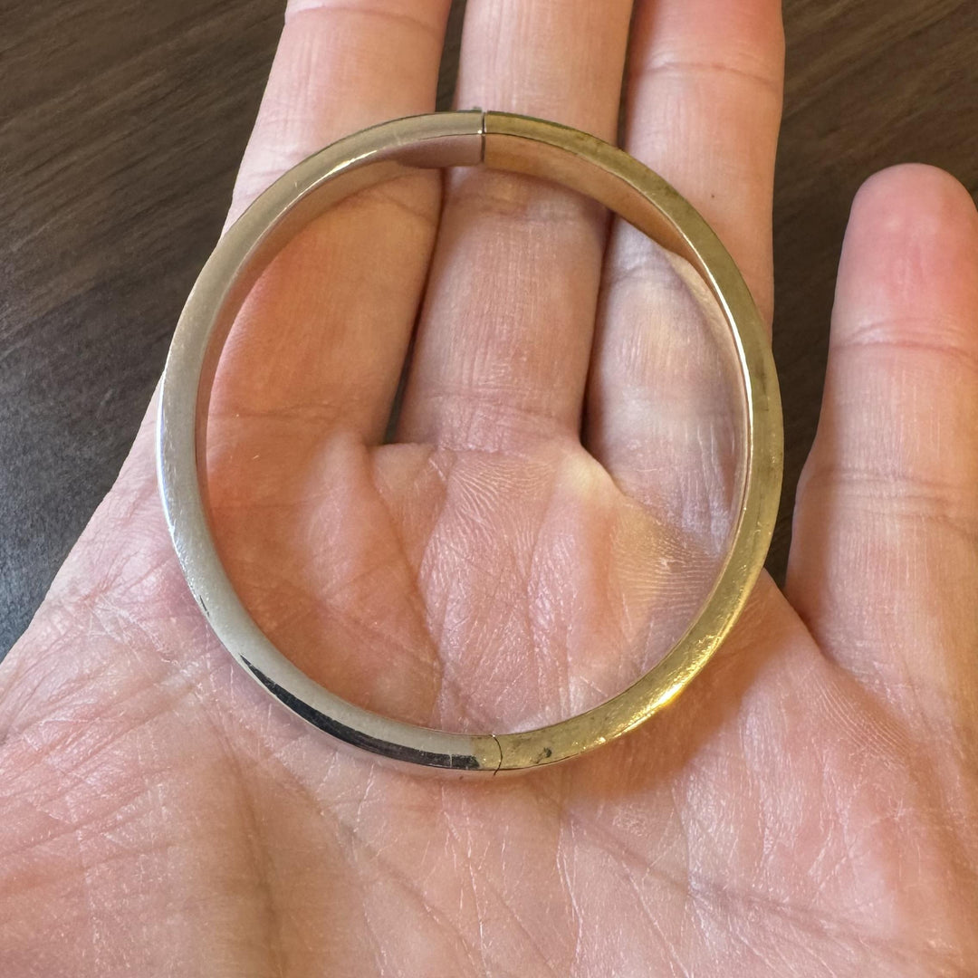 14k Yellow and White Gold 14.5g Half and Half Bangle Bracelet 7"
