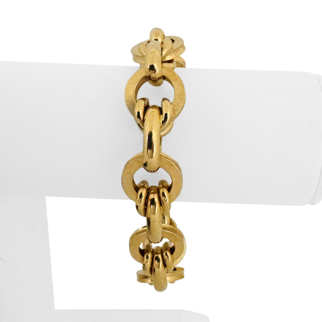 18k Yellow Gold 26.7g Hollow Ladies Vintage Cable Link Bracelet Italy 7.5"