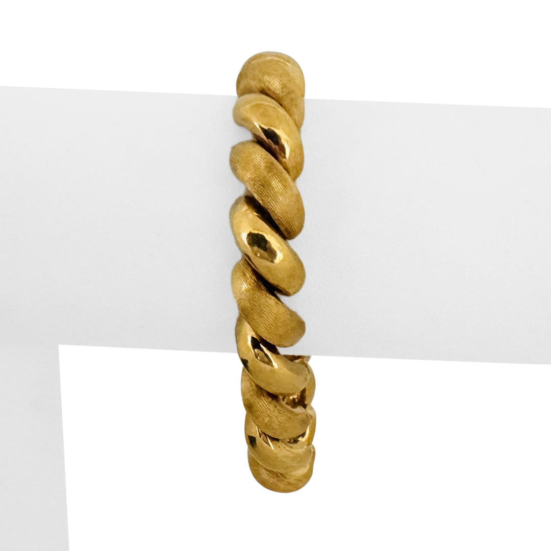 18k Yellow Gold 28.3g Brushed and Polished San Marco Link Bracelet Italy 7.25"