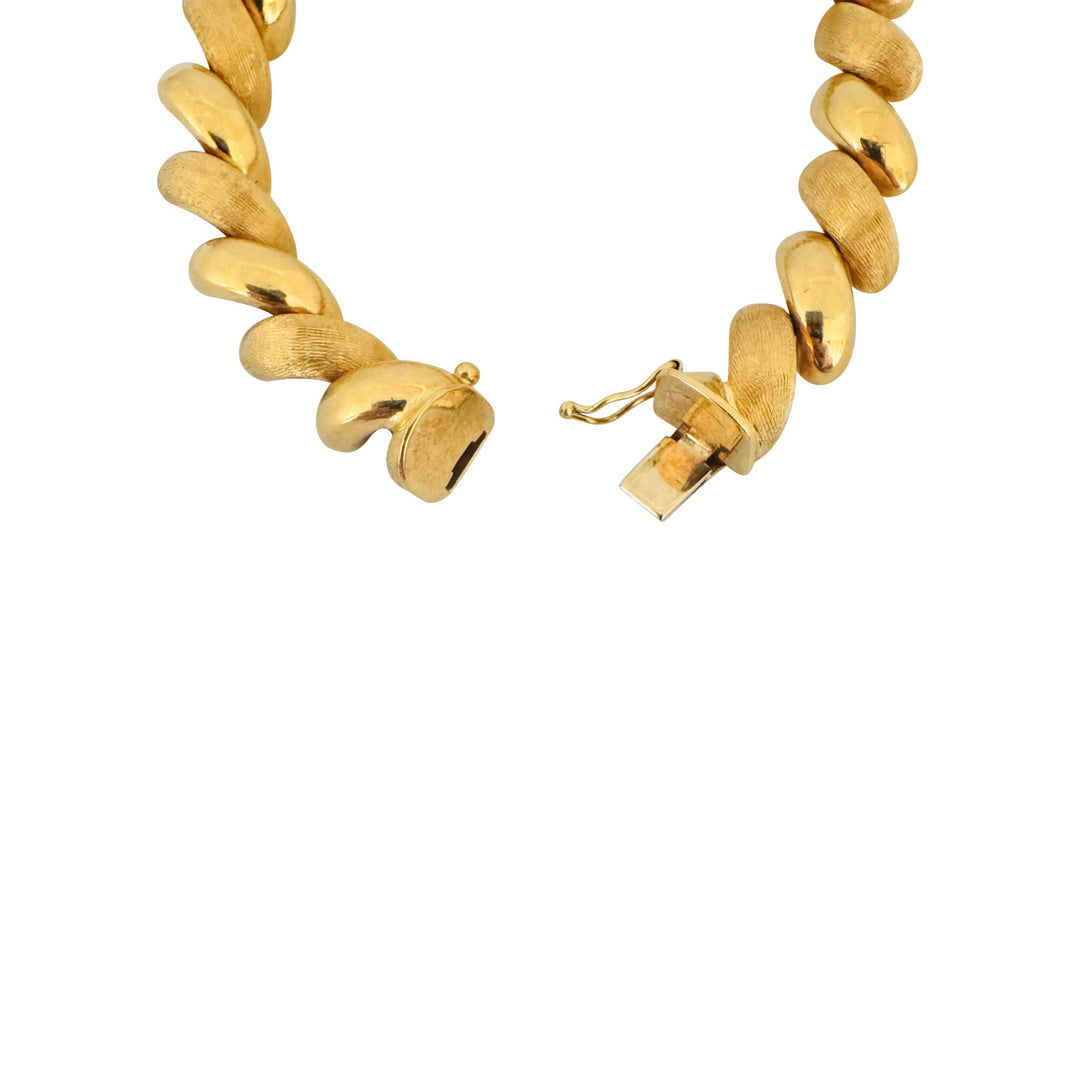 18k Yellow Gold 28.3g Brushed and Polished San Marco Link Bracelet Italy 7.25"