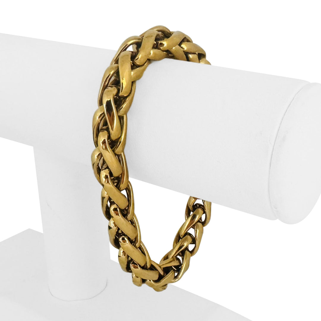 14k Yellow Gold 32.3g Big Thick 10mm Wheat Link Bracelet Italy 8"