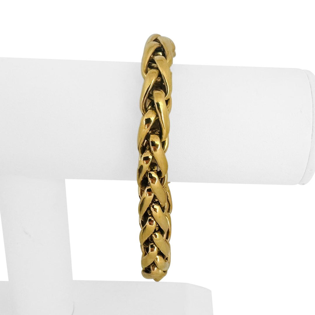 14k Yellow Gold 32.3g Big Thick 10mm Wheat Link Bracelet Italy 8"