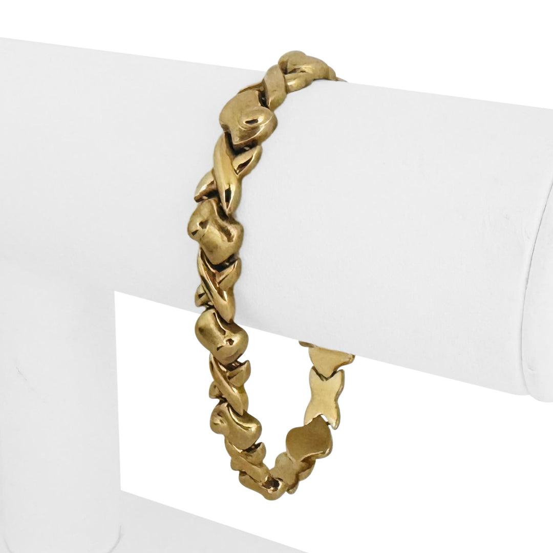 14k Yellow Gold 18.7g Ladies Vintage Cabochon Gemstone X Link Bracelet Italy 7"