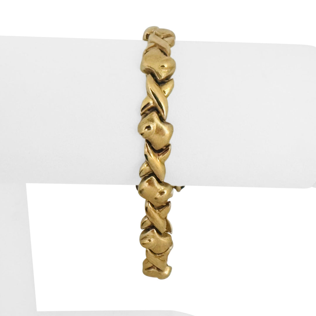 14k Yellow Gold 18.7g Ladies Vintage Cabochon Gemstone X Link Bracelet Italy 7"