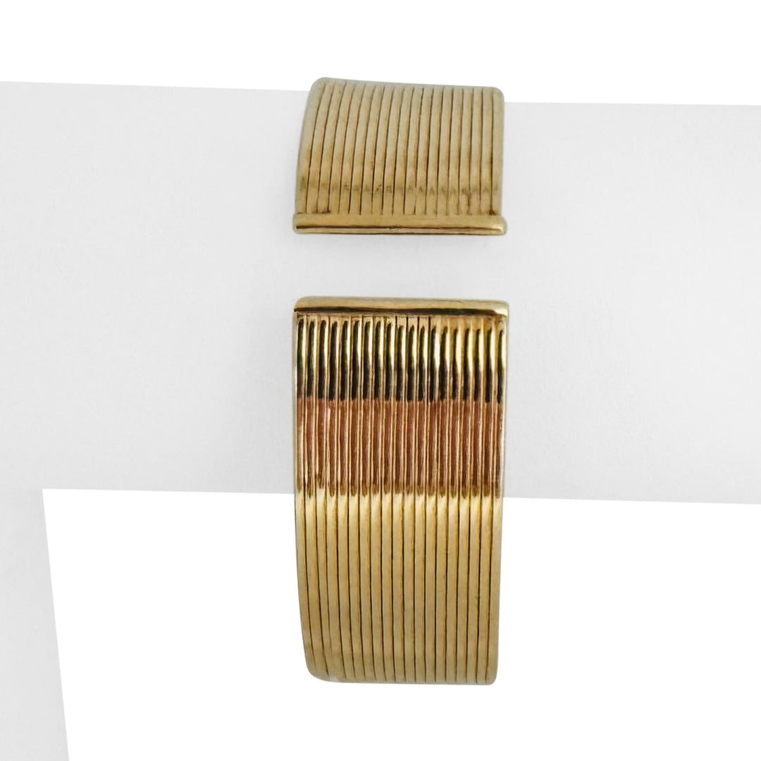 14k Yellow Gold 22.7g Vintage Twenty Strand 19mm Flex Cuff Bracelet Italy 7.5"