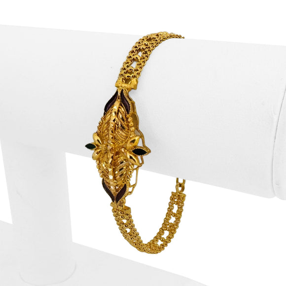 22k Yellow Gold and Enamel 11g Ladies Fancy Link Bracelet 7